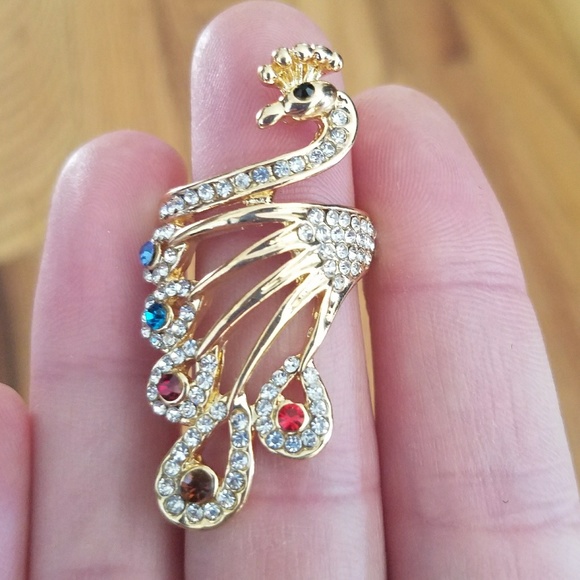 Gold Peacock Ring with Crystals